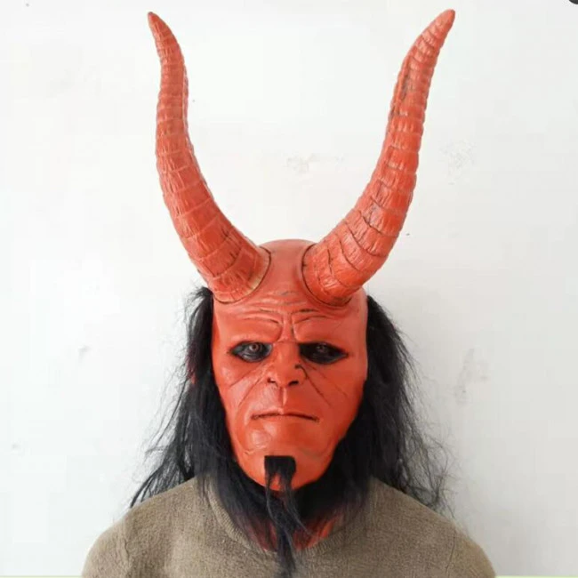 Hellboy Mask With Horns Wig Mask 1 Hellboy Mask With Horns Wig Mask
